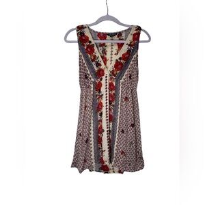 Angie Boho Mixed Floral Print Sleeveless Top Size L V-Neck Empire Waist Tunic